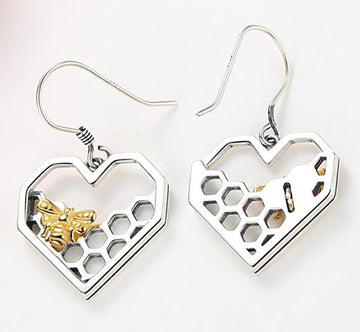 AliExpress Fine Fashion Jewelry-Earrings Honey Bee Heart Comb Earrings 925 Sterling SIlver for Bee Lovers